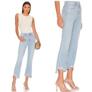 MOTHER Light Blue Straight Leg Jeans with Raw Hem